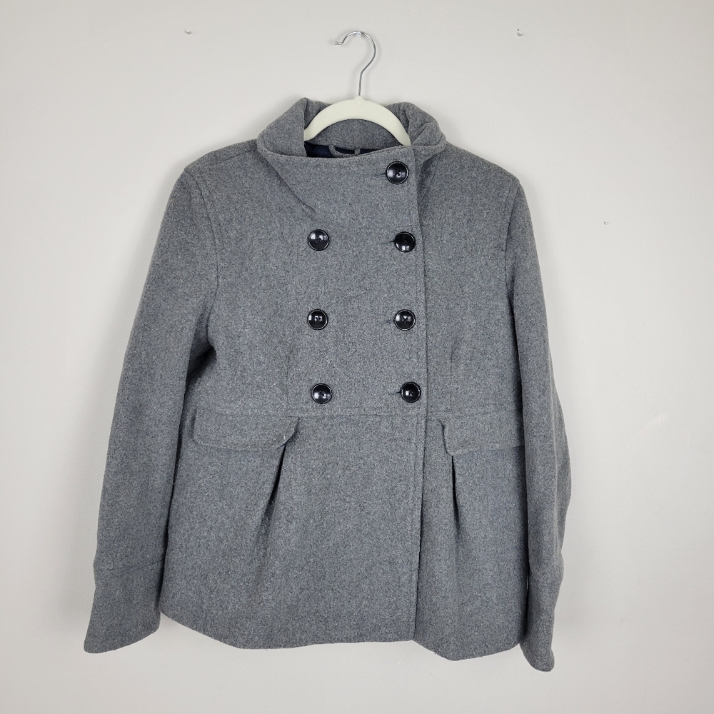 Y2K OLD NAVY Wool Blend Peacoat Babydoll Style Button Front Gray Sz Large